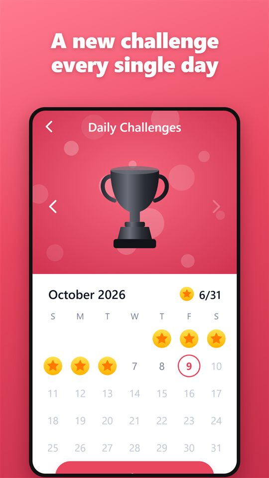 Daily challenge calendar with gold stars